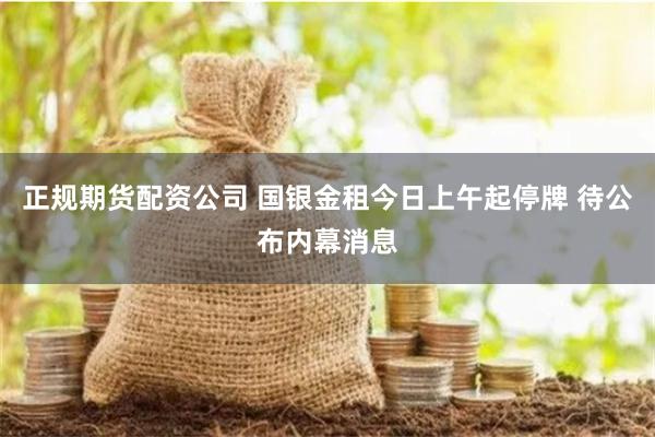 正规期货配资公司 国银金租今日上午起停牌 待公布内幕消息